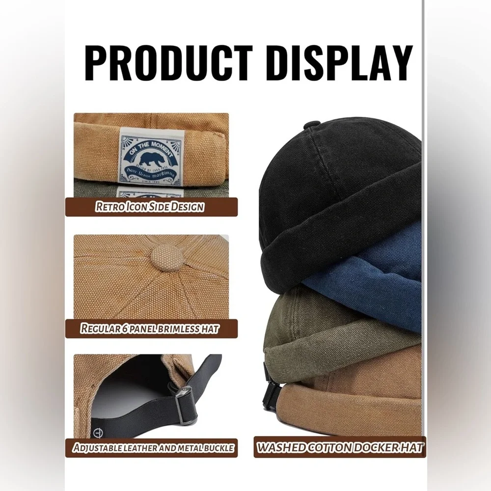 UNISEX Docker VINTAGE BRIMLESS DENIM BEIGE HAT | TRENDY Skull Cap* NEW
